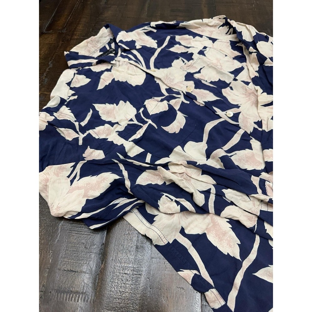 AllSaints Shirt Mens Medium Blue Floral Long Sleeve Button Up Relaxed Viscose